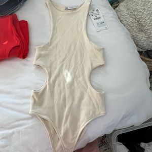 Cream Zara cutout bodysuit